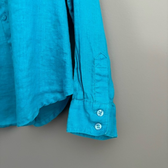 INC International Concepts Size 0 Blue Linen Long Sleeve Button Down - Picture 6 of 13